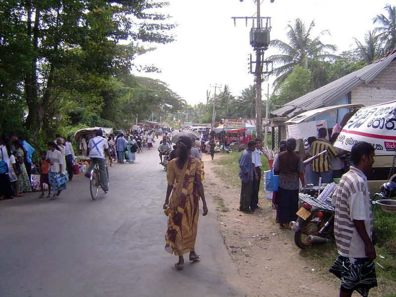 We've slowed down at Katupota, a few miles west of Kurunegala. Why all the people?