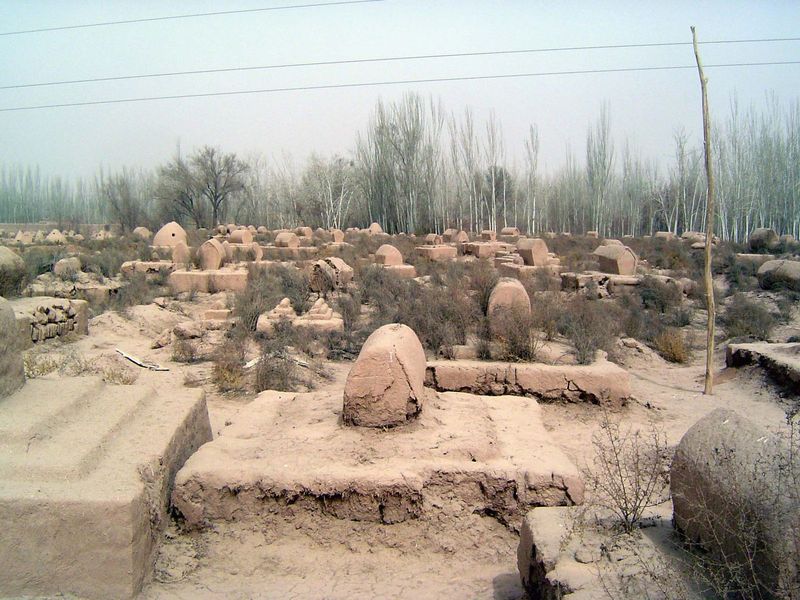 The locally famous cemetery is at Yopurghur, 50 miles northeast of Kashgar, but here's an ordinary one.