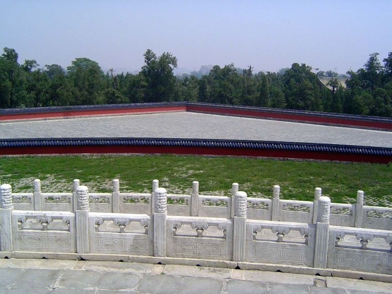 From the altar and looking northeasterly, you can see the circle-in-a-square layout, suggesting the circle of heaven above the square of the