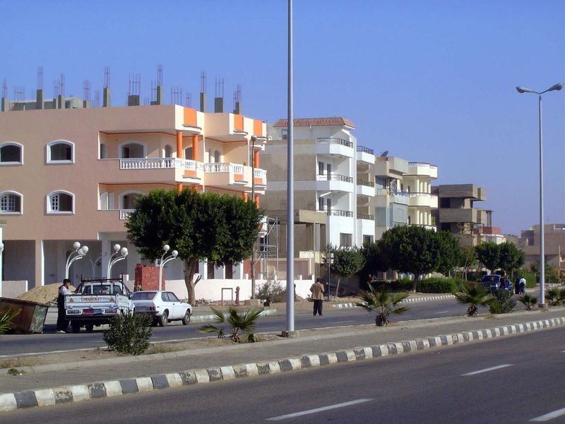 Apartment blocks.