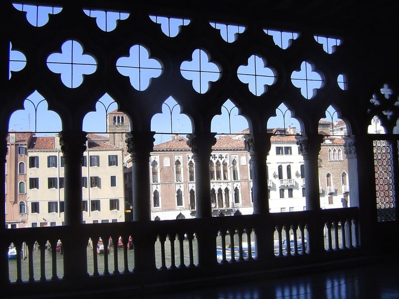Looking from the piano nobile through the arcade to the canal and, across it, the Palazzo Brandolin—a neighbor, so to speak.
