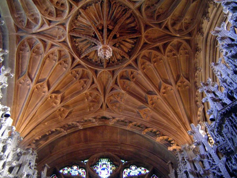 Fan vaults over the north chantry chapel, added by a Bishop Alcock.