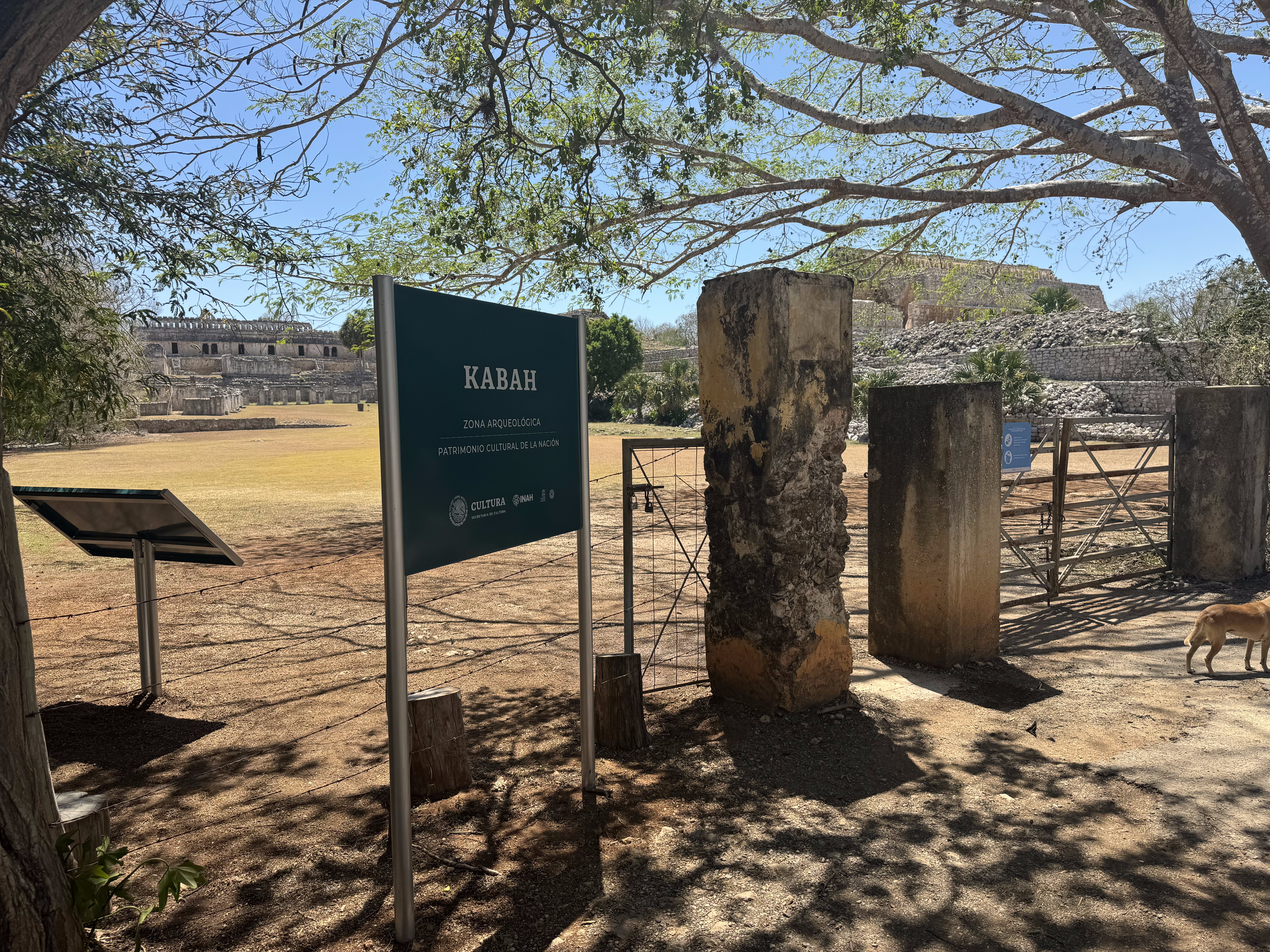 We've jumped a dozen miles from Uxmal to the much quieter ruins at Kabah, connected to Uxmal not only by a modern road but by a straight pro