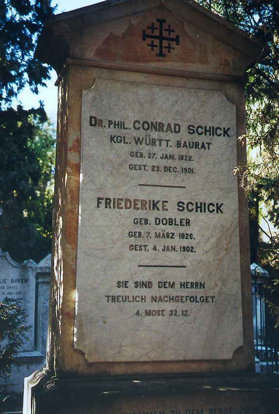 Conrad Schick was a major figure in the study of Jerusalem's architecture and archaeology, as well as the importer to Palestine of 19th cent