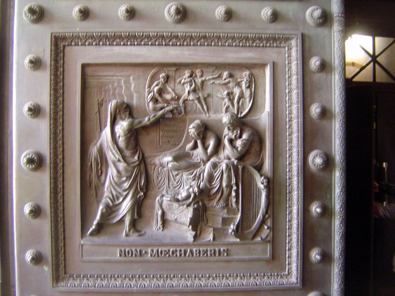 The bronze doors were designed by Baron Henri-Joseph-François de Triqueti, who thought it expedient to leave France in 1848 and spend most o