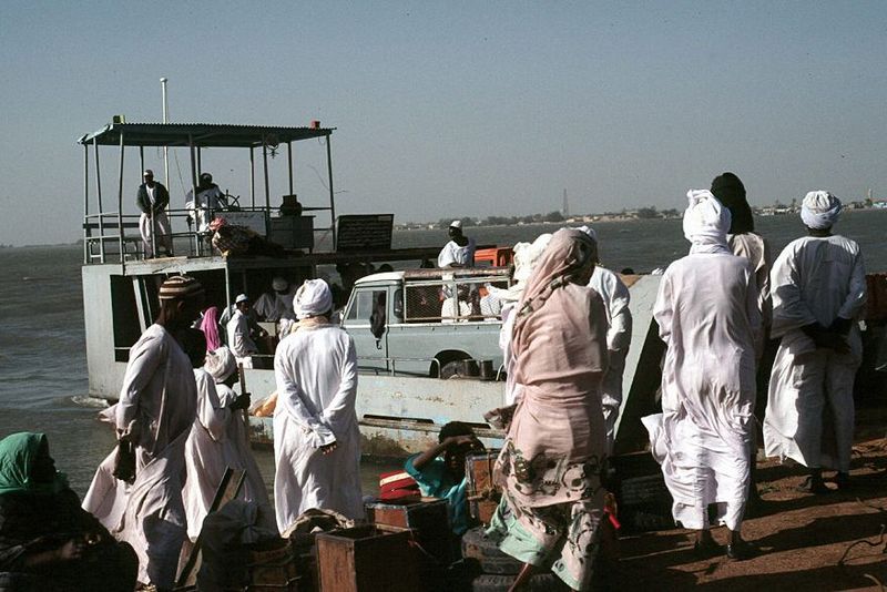 Not far away, a ferry terminal on the White Nile at Ed Dueim, upstream from Khartoum. The river is enlarged here, ponded behind the Jebel Au