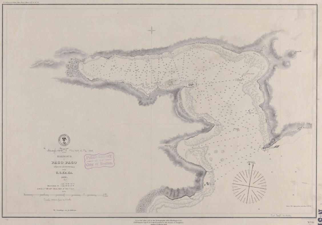 Here's the map Wilkes prepared.  Another 60 years passed before the U.S. Navy established a base here.

https://www.digitalcommonwealth.org/
