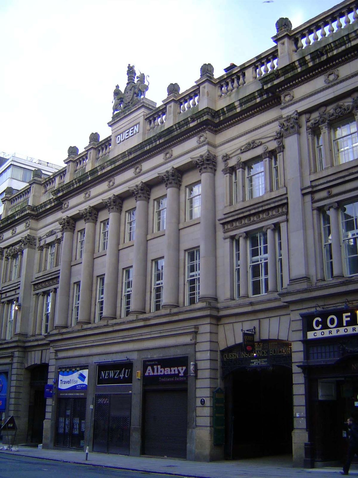 Also converging on the town hall but at a right angle to Castle Street is Dale Street, here with the Queen Building, which opens through the