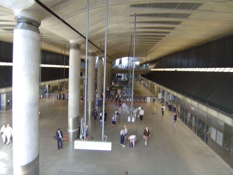 A later generation's idea of a train station: the London Underground at Canary Wharf.