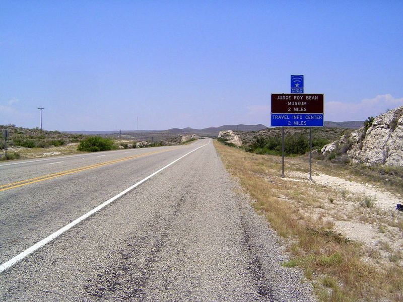 Continuing west, U.S 90 here approaches Langtry, the home of Law West of the Pecos. Roy Bean, a storekeeper, was appointed justice of the pe