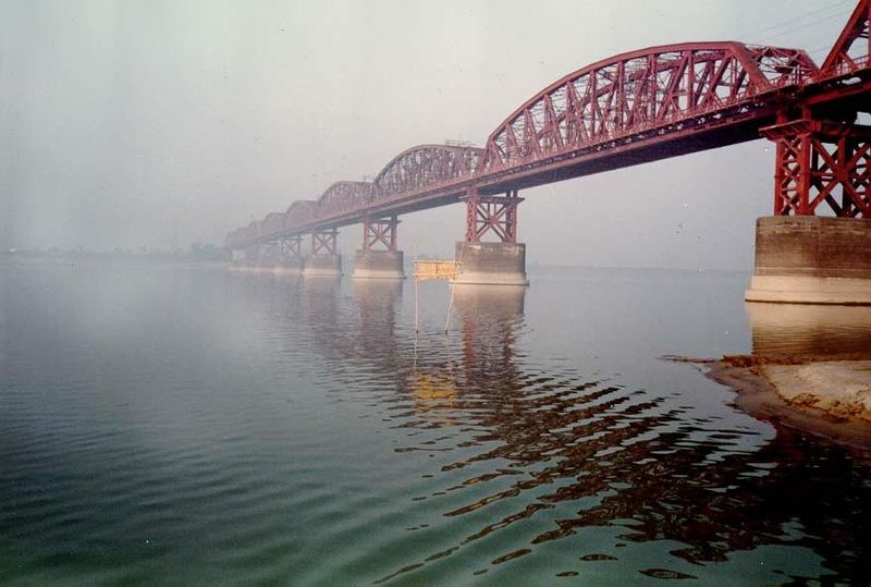 Upstream on the Ganges some 40 or 50 miles, the Hardinge Bridge crosses the Ganges a few miles beyond Kushtia. This railway bridge, opened i