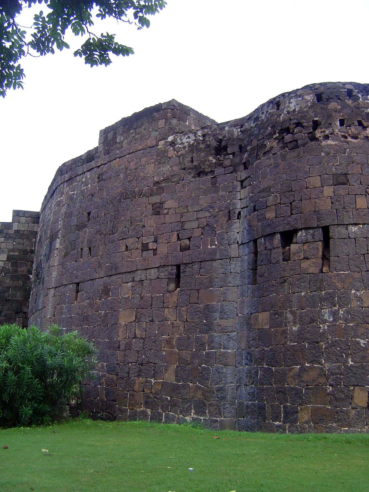 The wall has been given the standard treatment preferred by the Archaeological Survey of India—which is to say that it is prettily rimmed wi
