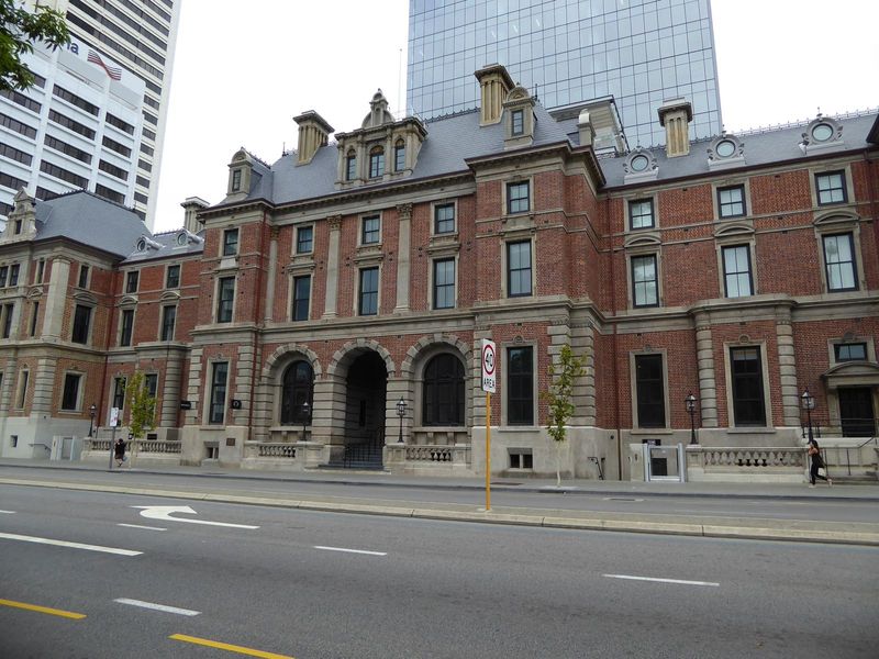 Same building, seen from around the corner and back on St. George's Terrace. Completed in 1874, the style is a blending of Victorian Second 