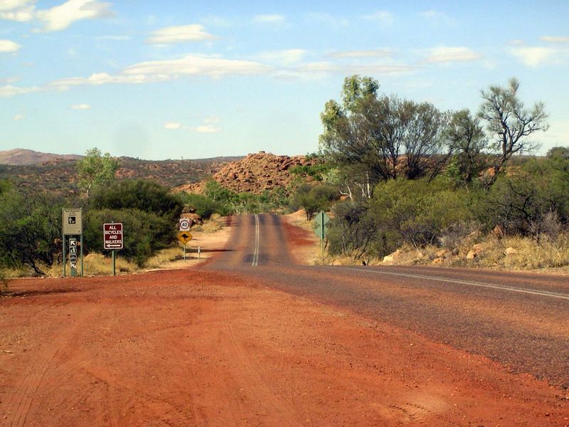 First stop: the Alice Springs telegraph station. This is the short, dead-end road leading to it.
