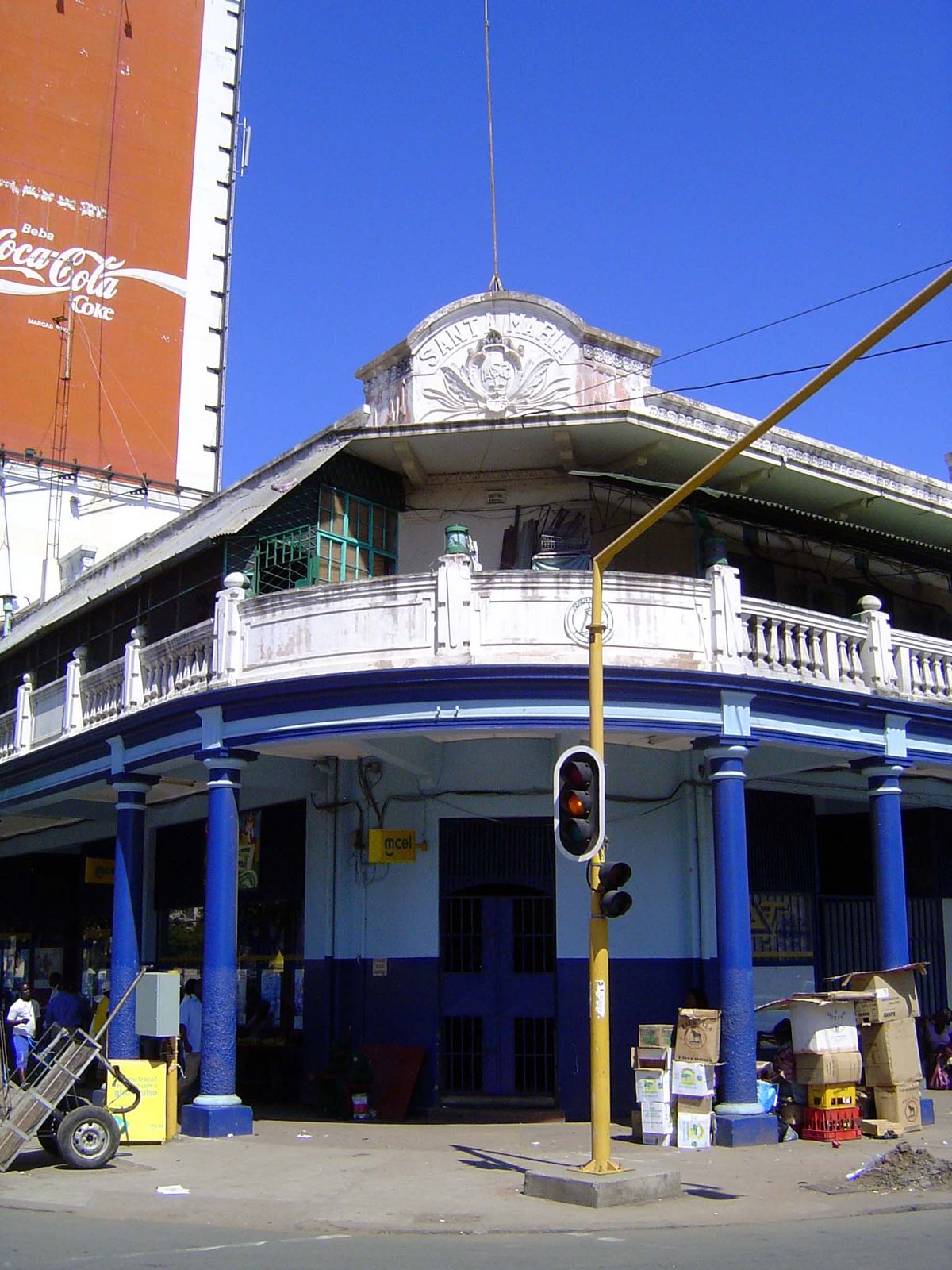 There's a waterside commercial district with a substantial number of solid two-story buildings.