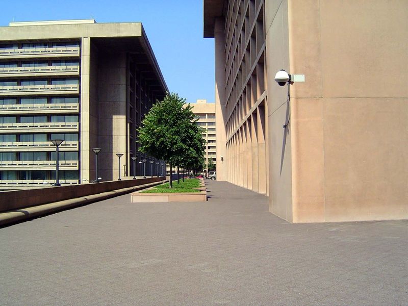 Despite its exemption, the federal government has generally kept its own buildings low. Here's the lineup at L'Enfant Plaza. No fun at all.