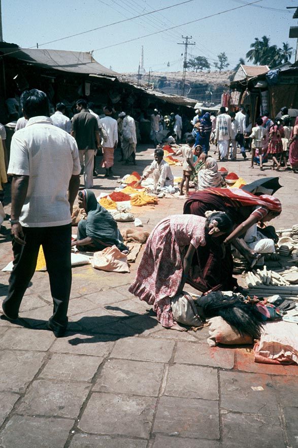 Goods spread out on the pavement.