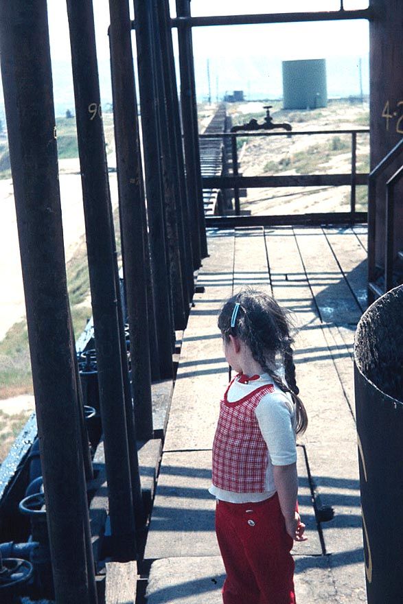 Many collection lines in the Kern River field converged and discharged their oil into an open flume, seen in the background.