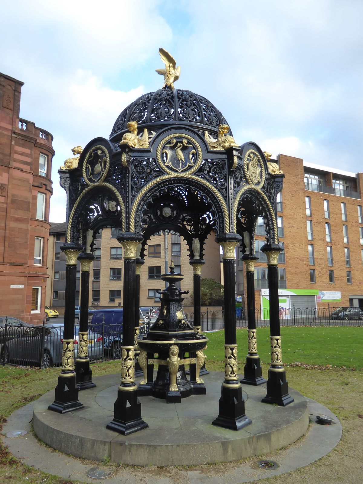 Off to one side of the green is this, the James Martin Memorial Fountain, produced in 1894 by our friends at MacFarlane's Saracen Foundry an