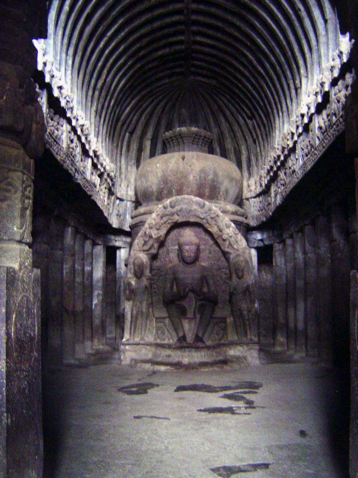 This is that room, with a roof carved to imitate wood rafters. The room is informally called the Sutara Jhopadi or carpenter's shop. The cav