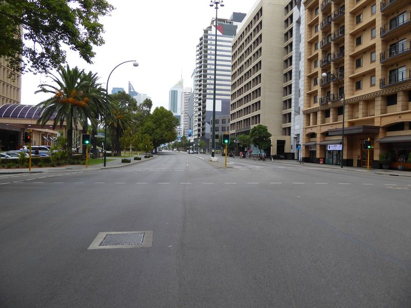 That's the Duxton Hotel on the left and the St. George apartments on the right. It's like D.C. with palms and no sirens. Maybe Perth isn't s