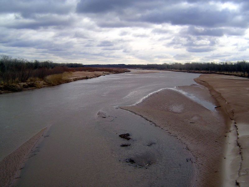 Just south of Wanette, the railroad crossed the Canadian River, here in winter.