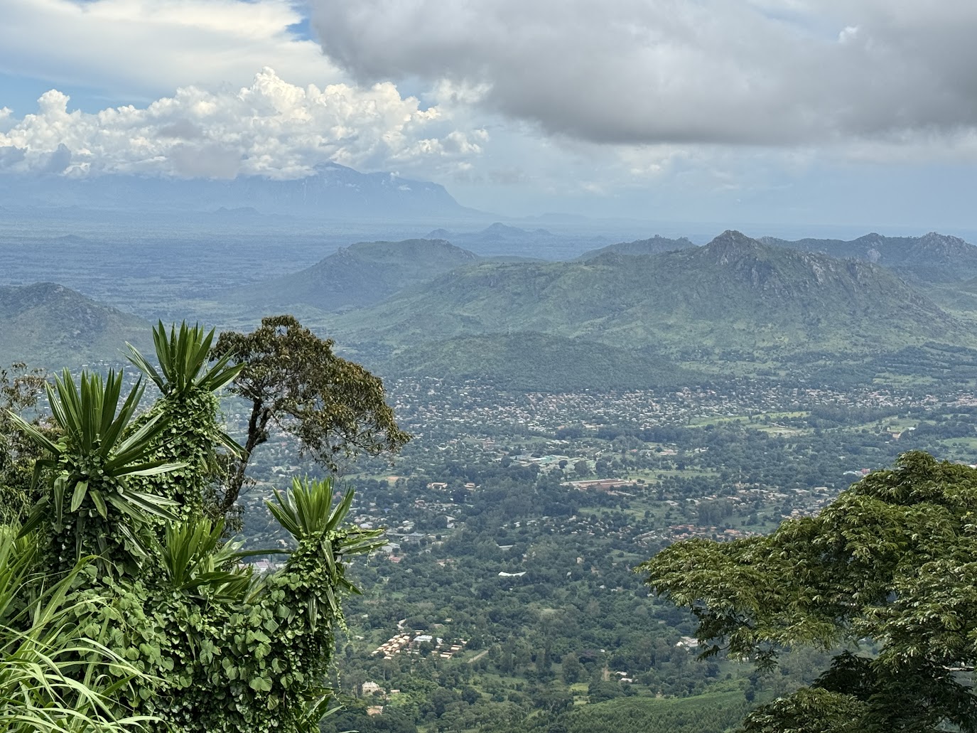 View overlooking Zomba, with Mulanje Massif upper left about 40 miles away.