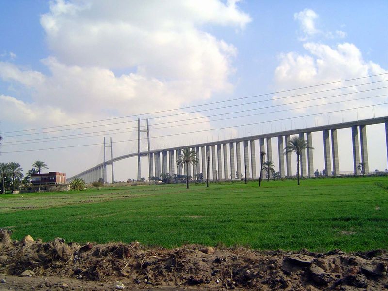 The Egyptian-Japanese Friendship Bridge across the Suez Canal at Al Qantara al-Gharbiya.