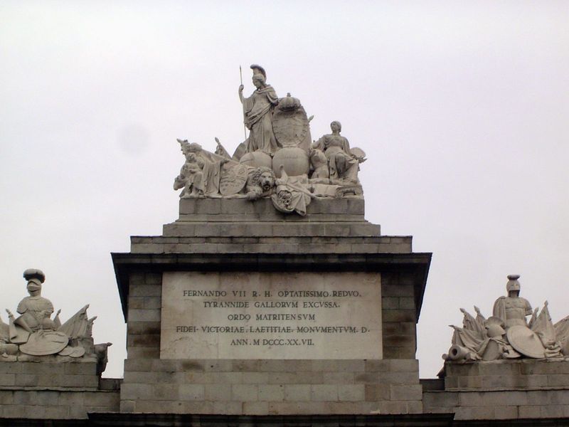 Translation: "To Ferdinand VII, the most desired, twice king of the Spanish, for having excised the tyranny of the Gauls. The Council of Mad
