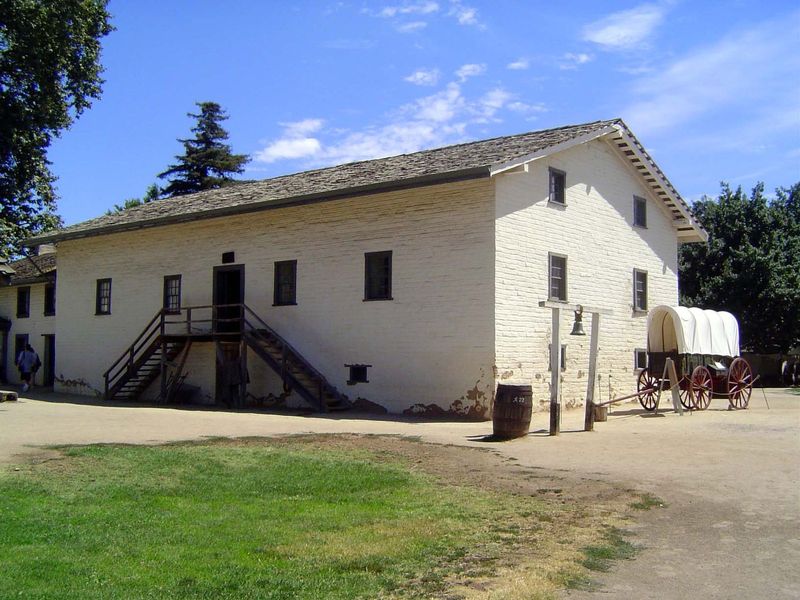 Most of the fort's buildings were built against the outer wall, but this building—part of Sutter's personal quarters—projected toward the ce