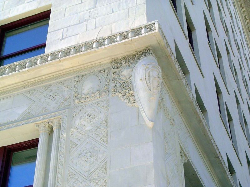 Corner detail. The architect was William Wells, reputedly a student of Louis Sullivan. The Colcord Building has been on the National Registe