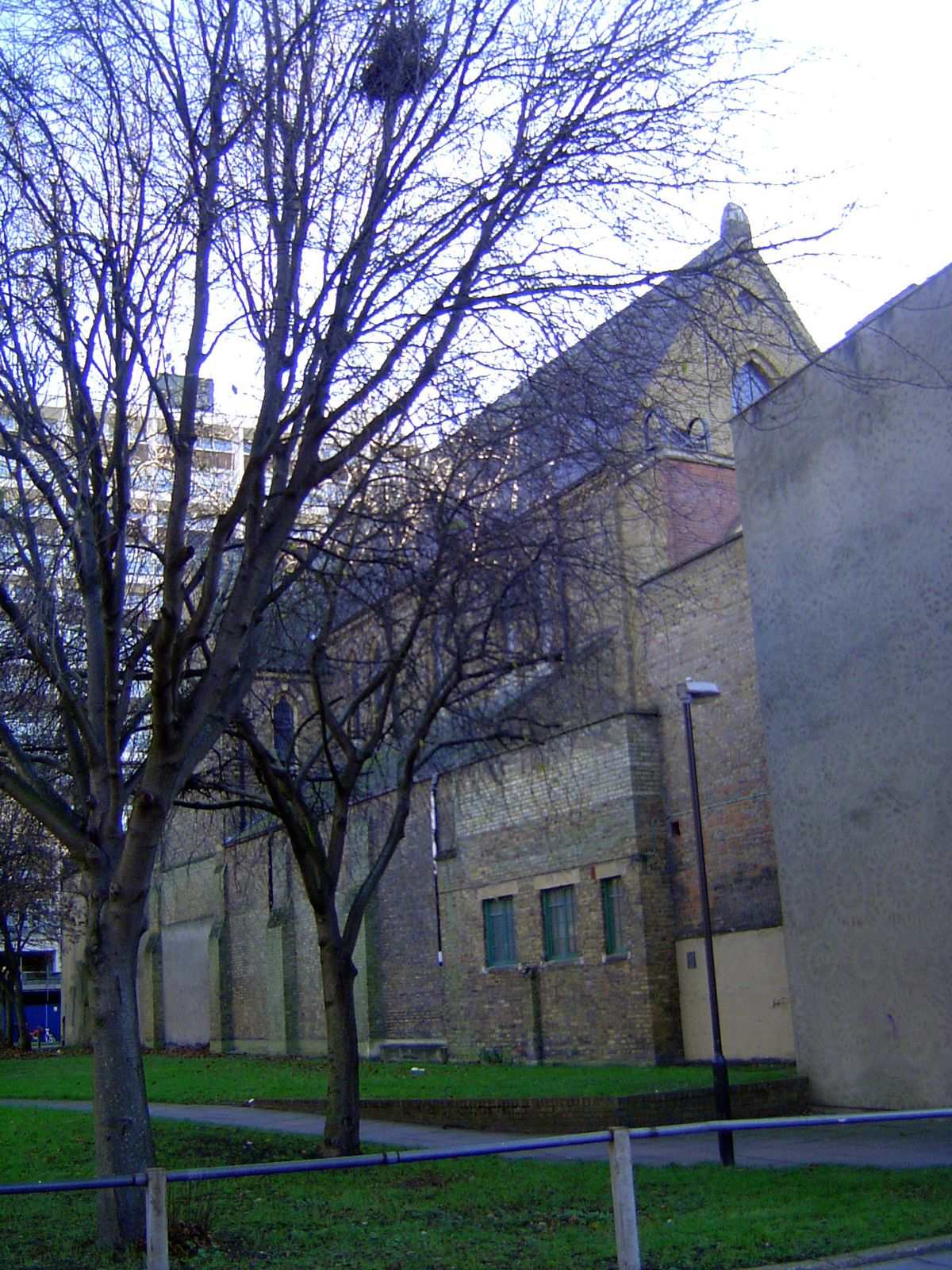 The side of the church proper. Plans for a tower and spire were abandoned in 1939.