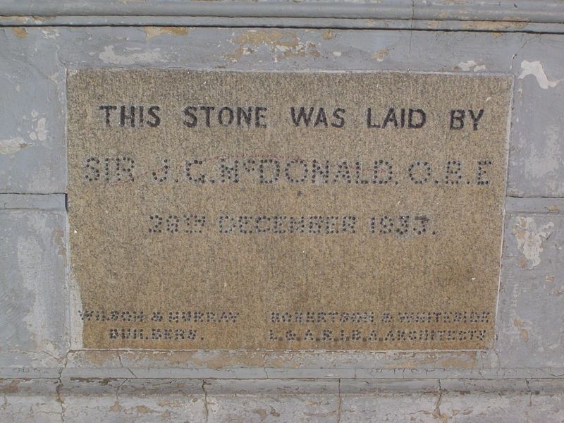 Corroborating evidence: the foundation stone was laid by John Gordon McDonald, a longtime associate of Rhodes and author of a 1927 biography