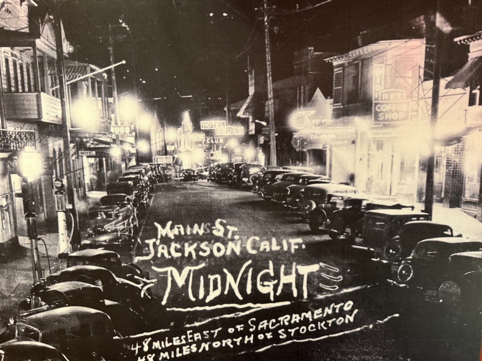 The town looks more exciting in this night view.  The National Register of Historic Places, in its report on Jackson's downtown historic dis