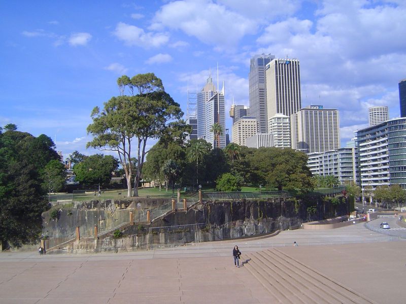 We're on the steps of the opera house, with the Circular Quay promenade just off to the right. At the lower right you can see the end of Mac