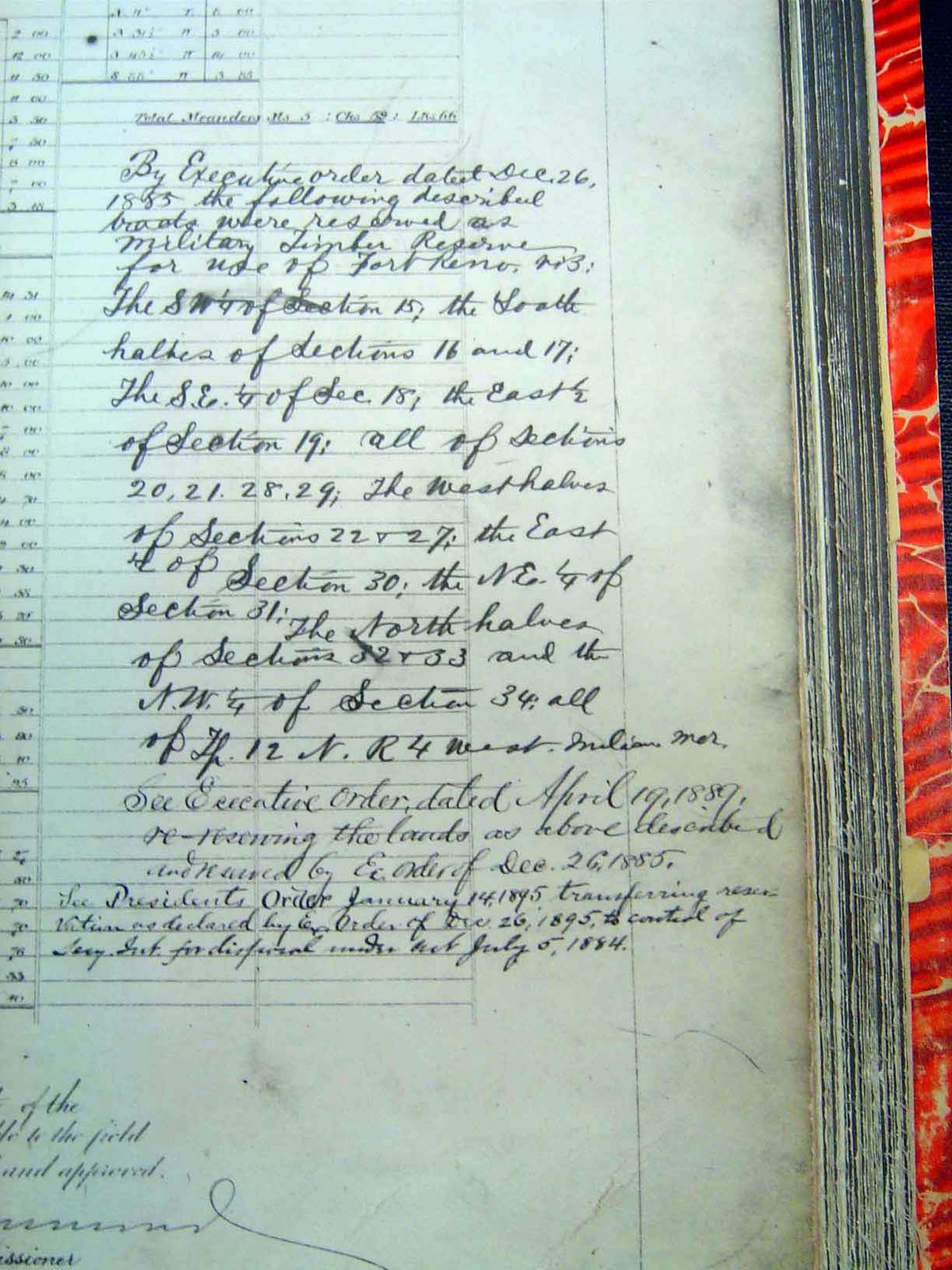 The map is annotated to explain that the land had been reserved for the Army's use as a source of timber until it was released for settlemen