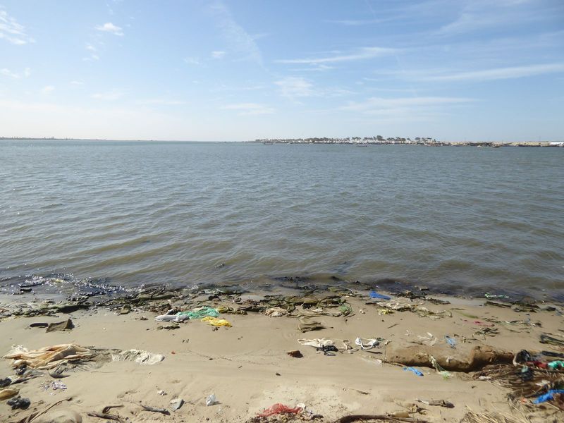 We're at the south tip of the island and four miles from the open sea. That's the mainland on the left; on the right is Barbarie, the fishin
