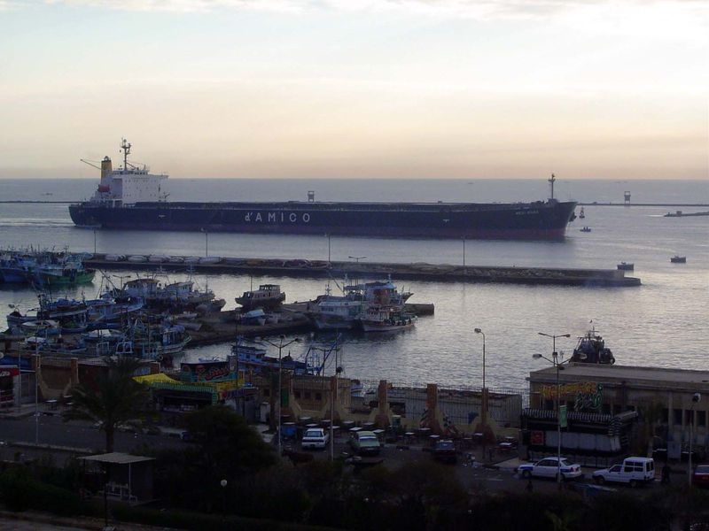 A tanker enters the canal.