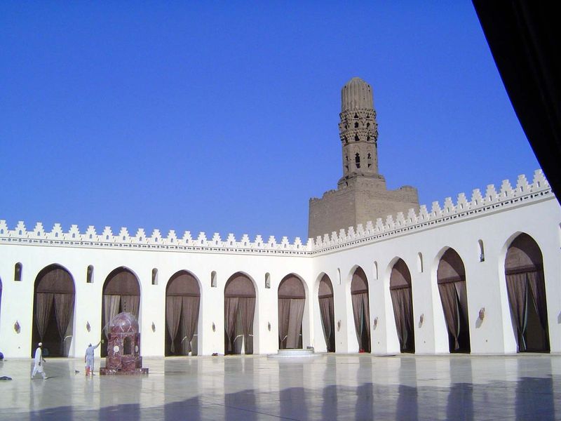 No. 15 Same tower and minaret, seen now from inside. Built between 990 and 1013 in the courtyard style of the earlier Mosque of Ahmad ibn Tu