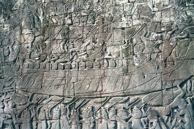 Lest this reading of Bayon and the gates of Angkor Thom seem too political, here is a carved panel from the lower deck of the Bayon: the scu