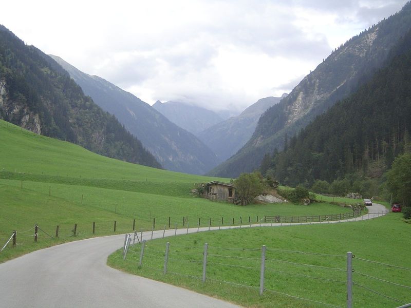 The valley turns peaceful, with a dead-end road.