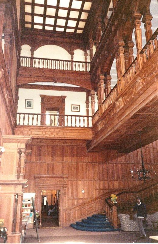 The entrance hall. Buck, in Simla, Past and Present, 1904, 2nd ed. 1925 writes, "The upper walls of the main gallery which was unfortunately