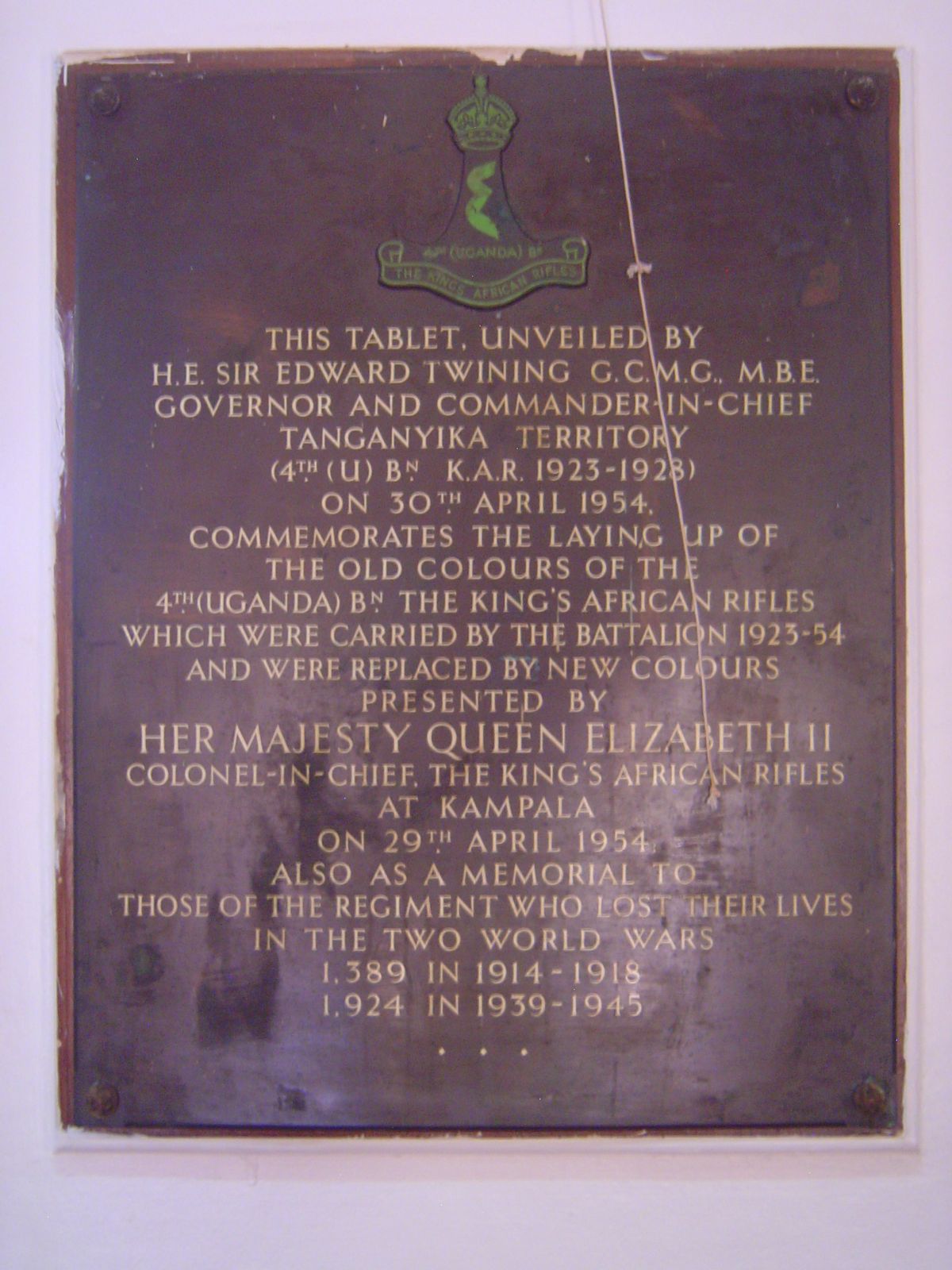 A plaque inside.