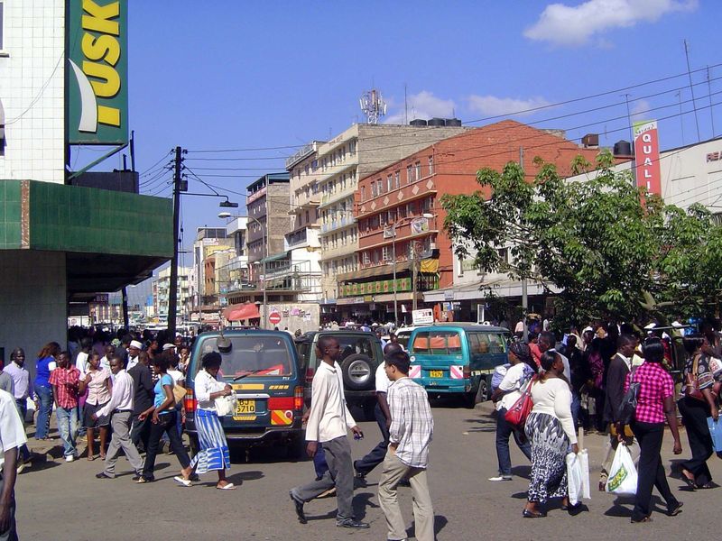 Nairobi traffic is notoriously jammed, but the downtown sidewalks are crowded, too.