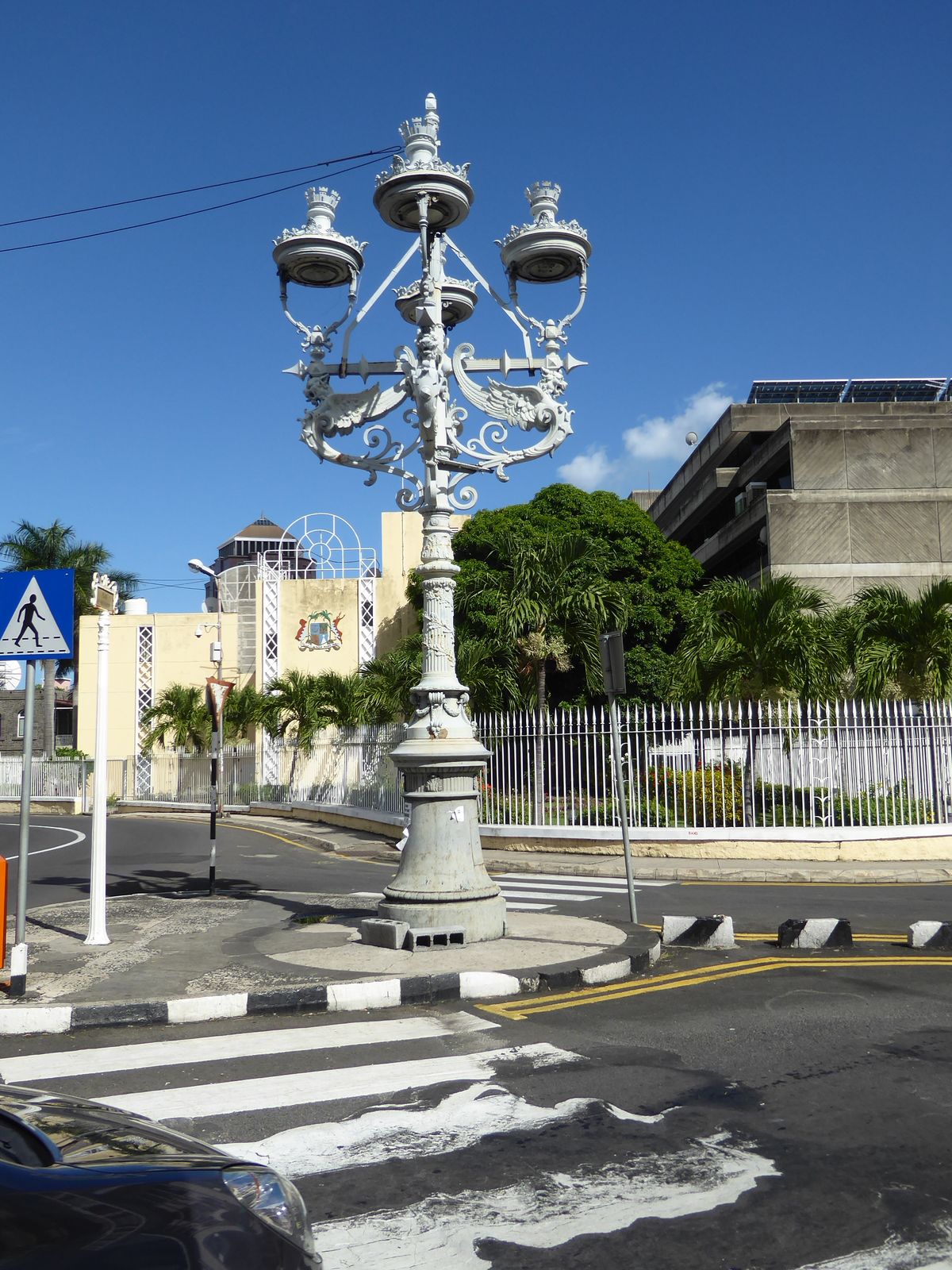 Genteel indeed: a lamp post outside the theater. Like the lamps inside the theater, it was originally lit with coconut oil.