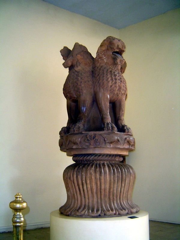 For protection, the capital from Sanchi's Ashokan column is in the Sanchi museum. The stone is not the local sandstone, used for most of the