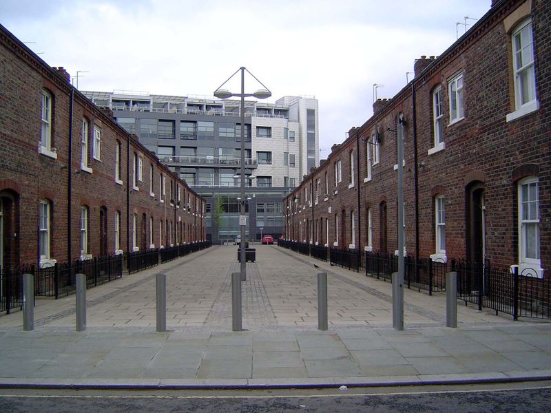 Across the street, a low-rise version of improved worker housing. Like Victoria Square, it was too expensive for workers.