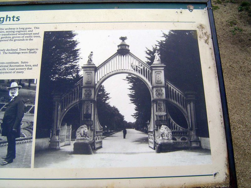 Here, from a sign on the spot, is the site in his time, along with Sutro in his muttonchops.