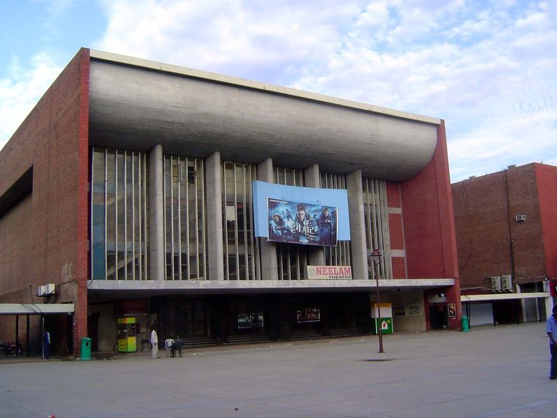 Sector 17 has the city's planned commercial center, including this movie theater with a hint of the master himself.