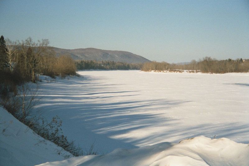 The solidly frozen St. John River, with the U.S. on the left and Canada on the right.